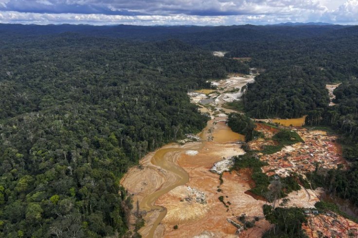 An illegal mining camp in Brazil's Amazon forest is spotted during a government sweep